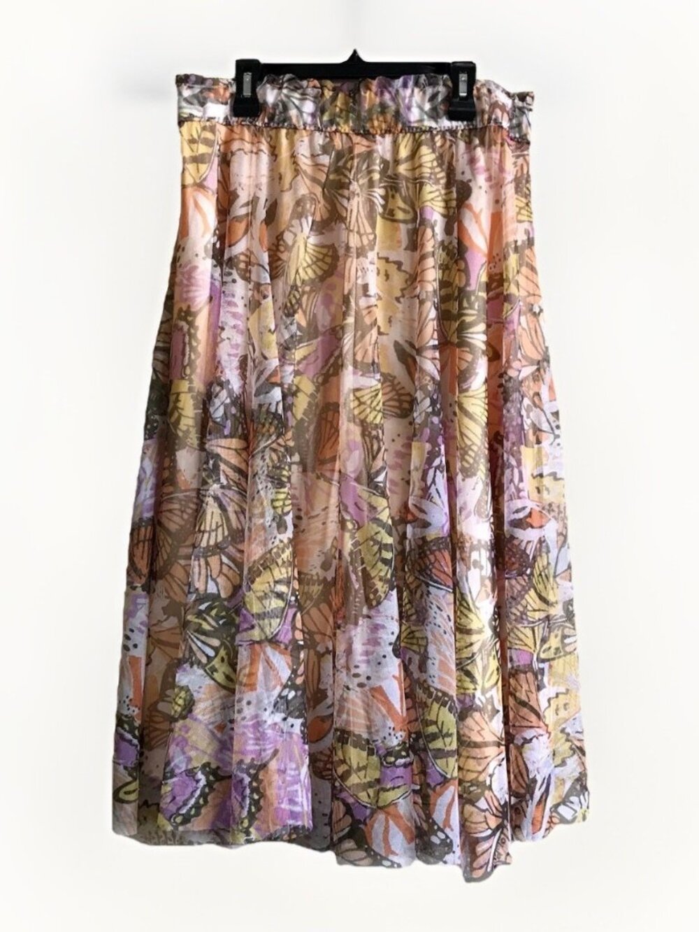 Cato Skirt Womens Medium Orange Monarch Butterfly Print Layered Mesh Flowy